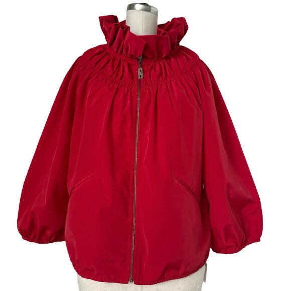 St. John Red Raincoat with Ruffled Collar and Balloon Sleeves Small - Picture 1 of 7